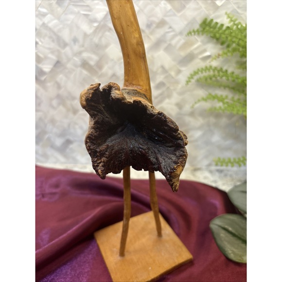 Wood bird figurine, burl‎ wood sculpture, wooden stork or crane figure - Picture 3 of 13